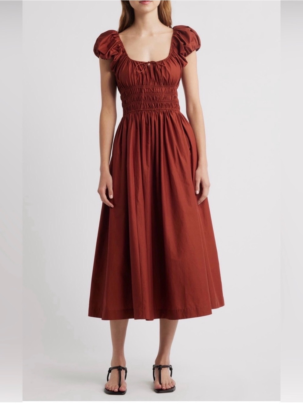 Doen Quinn Dress Size Small Fall Puff Sleeves Color Amberwood Organic Cotton